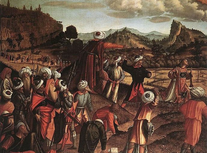 Carpaccio: Ciclo di S. Stefano - La lapidazione di Santo Stefano, 149 x 170, anno 1520, Staatsgalerie, Stoccarda.
